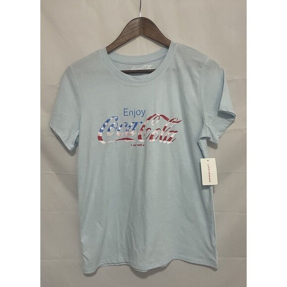 Lucky Brand x Coca-Cola Tee M Blue USA Flag Logo NWT Collab Graphic Shirt - Picture 1 of 9